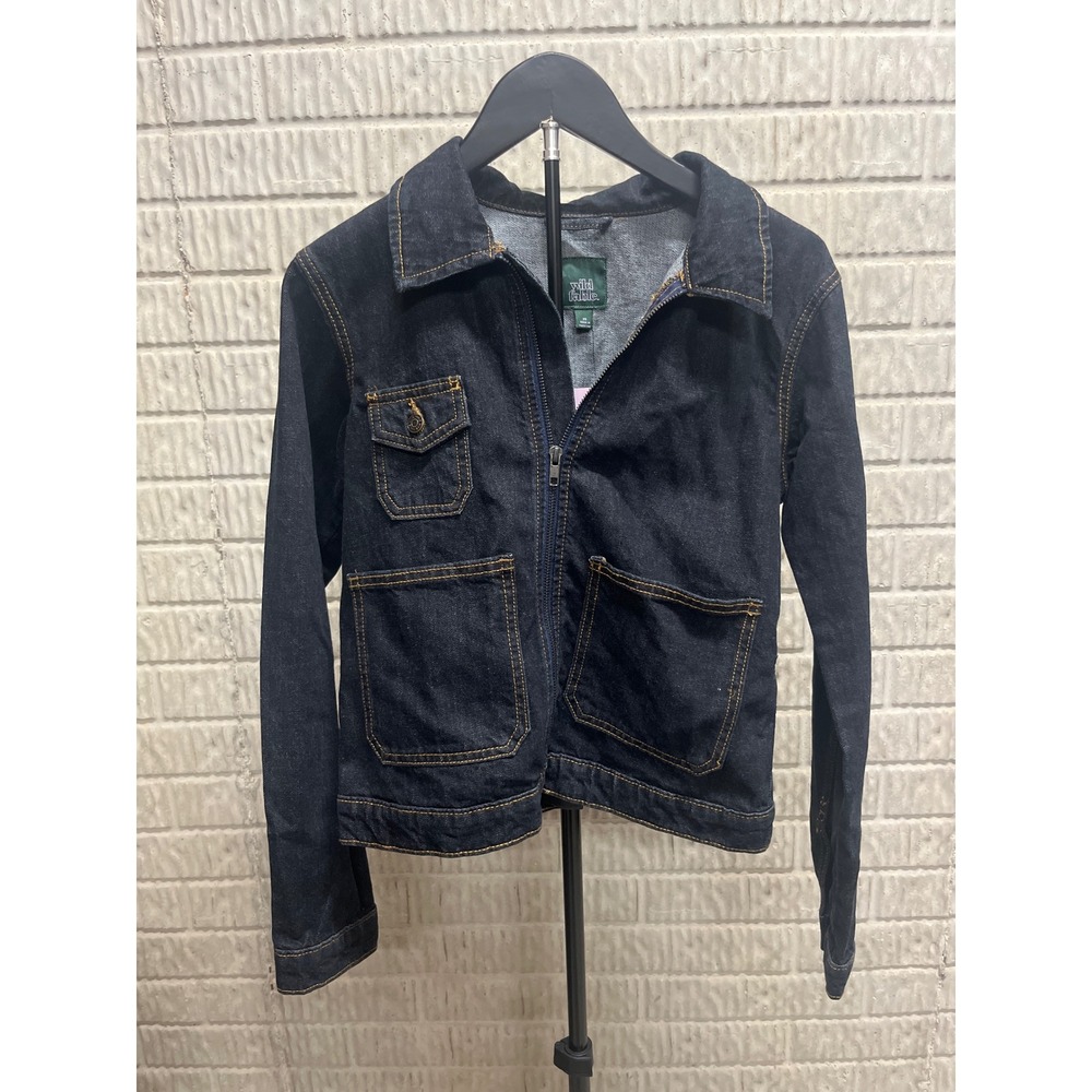 Wild Fable Dark Wash Utility Denim Zip Up Jacket XS Blue Contrast Stitch NWT